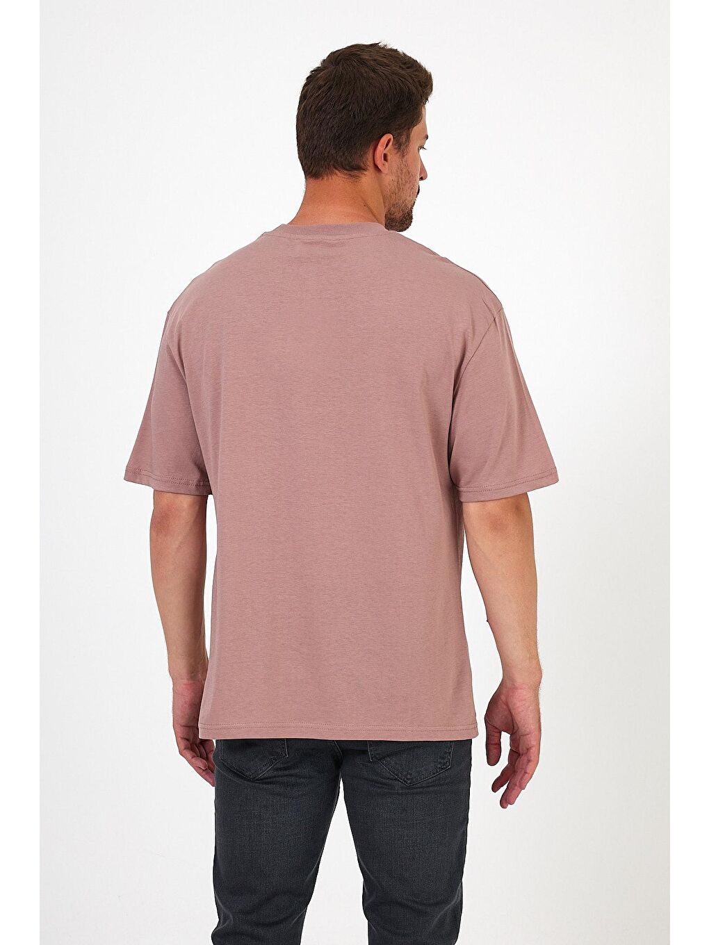 Pembe Bisiklet Yaka Baskılı Erkek Tişört 7028-3