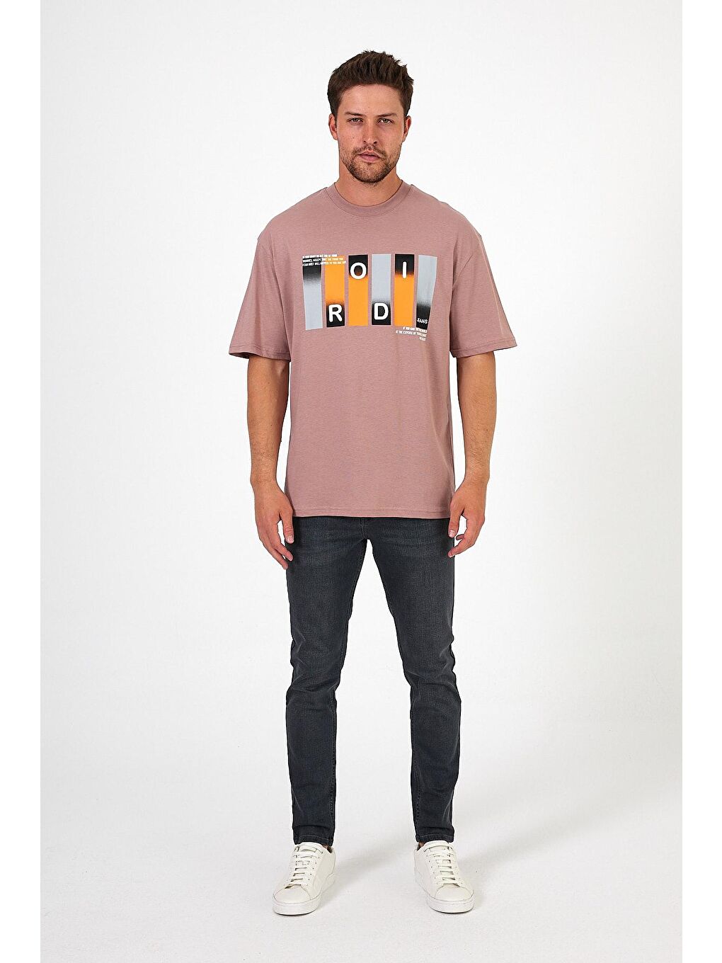 Pembe Bisiklet Yaka Baskılı Erkek Tişört 7028-4