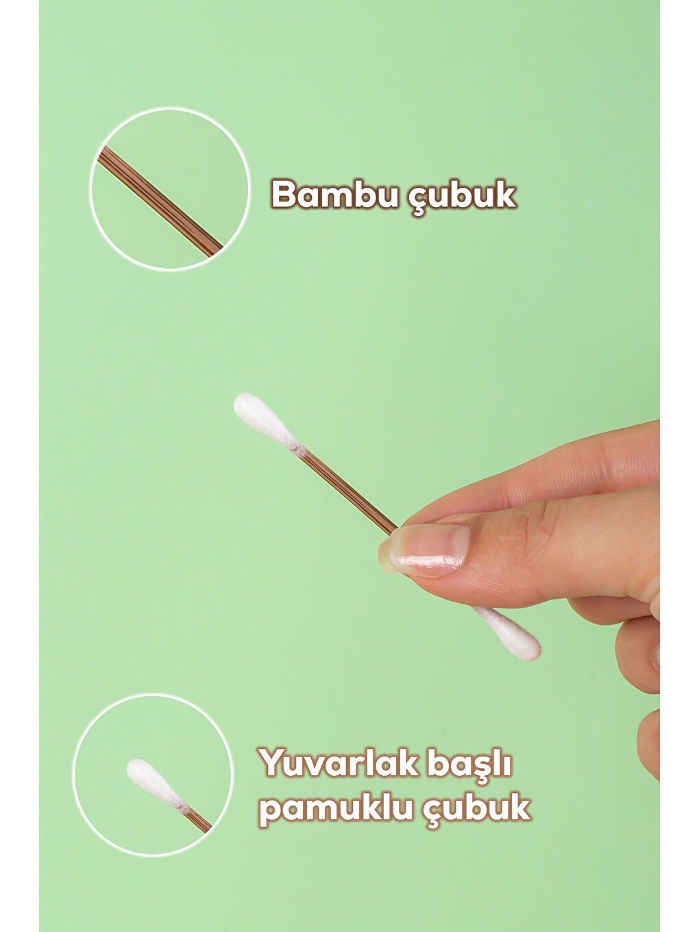 3135 Doğal Ahşap Bambu Saplı Standlı Kulak Temizleme Çubuğu Seti- 180 Adet