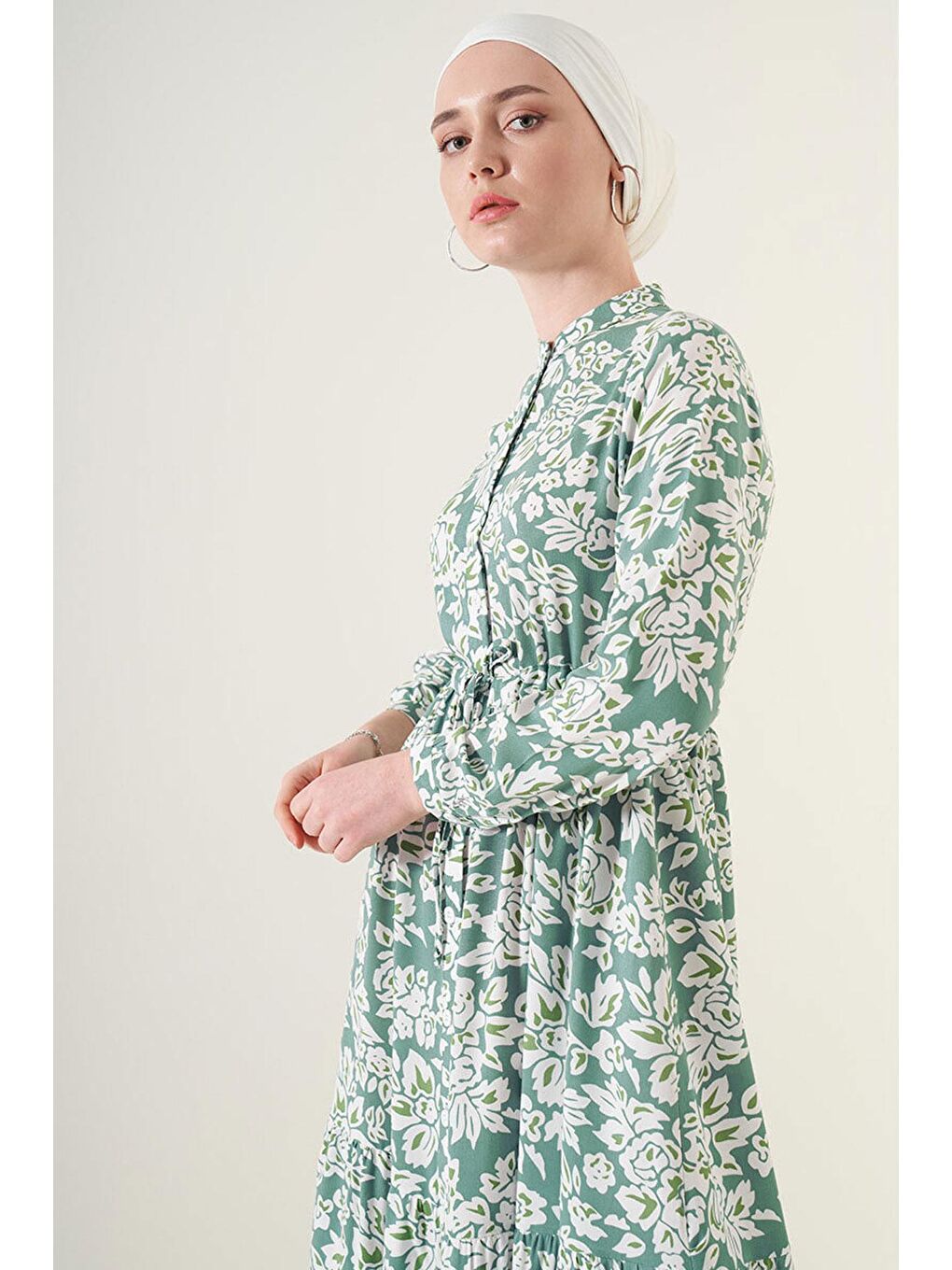 Yeşil 2144 Hakim Yaka Tesettür Elbise - Çağla-1