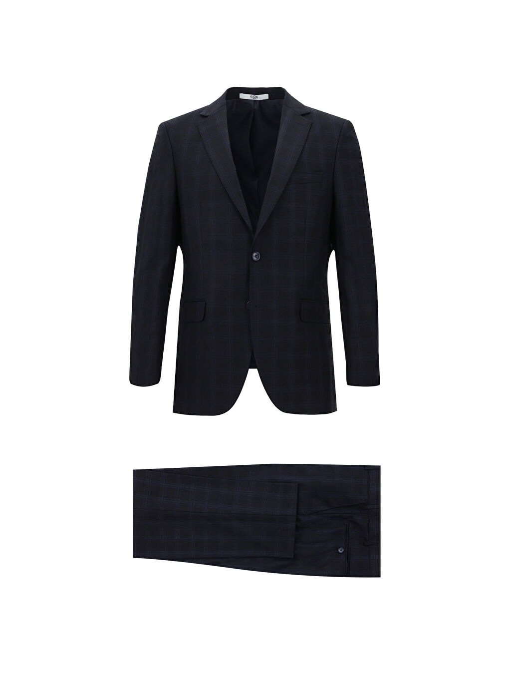 Lacivert Regular Fit Ekose Takım Elbise