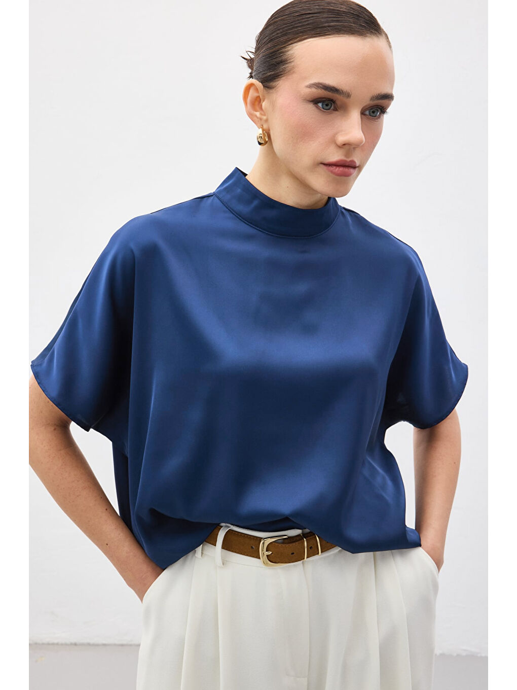 Yarasa Kol Salaş Bluz - İndigo-1