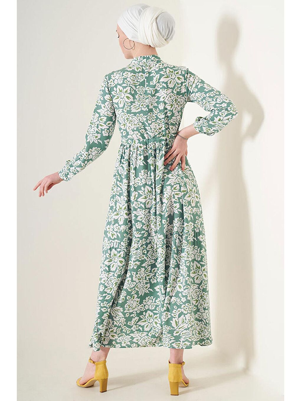 Yeşil 2144 Hakim Yaka Tesettür Elbise - Çağla-3