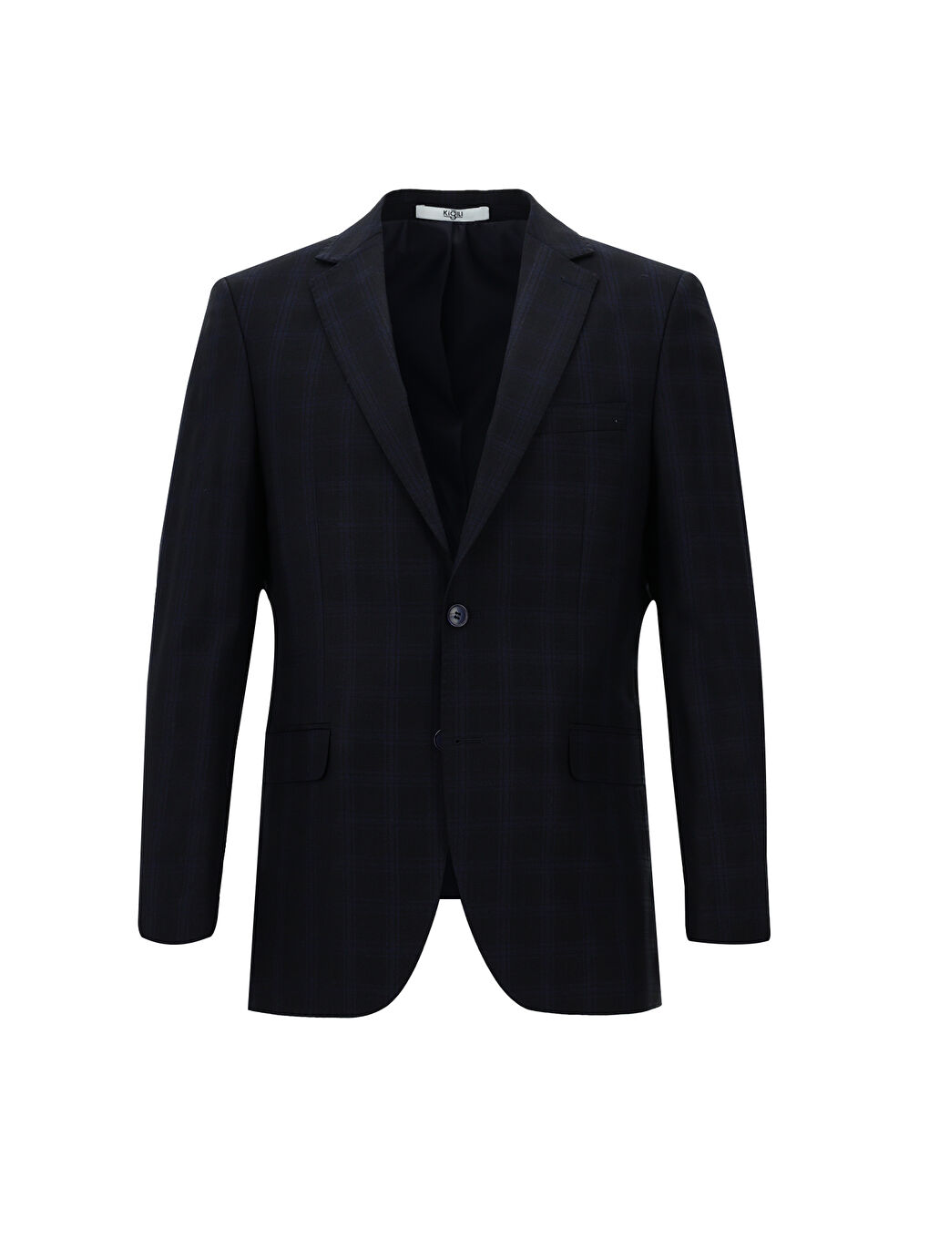 Lacivert Regular Fit Ekose Takım Elbise-1