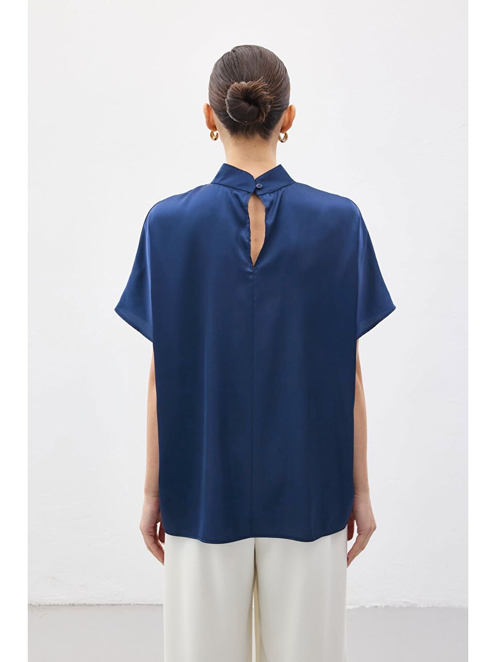 Yarasa Kol Salaş Bluz - İndigo-6