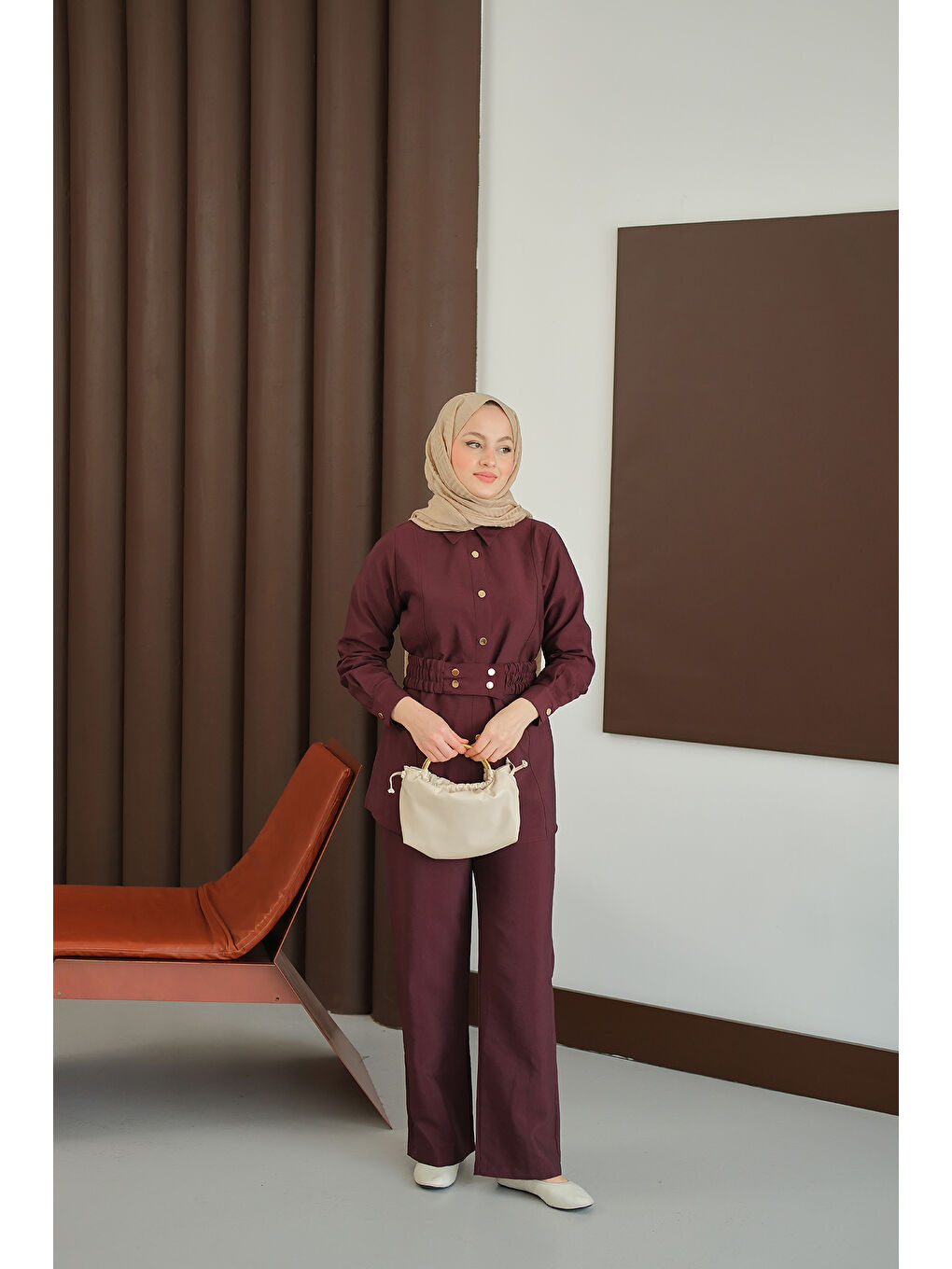 Kadın Kemer Detay Takım Bordo-1