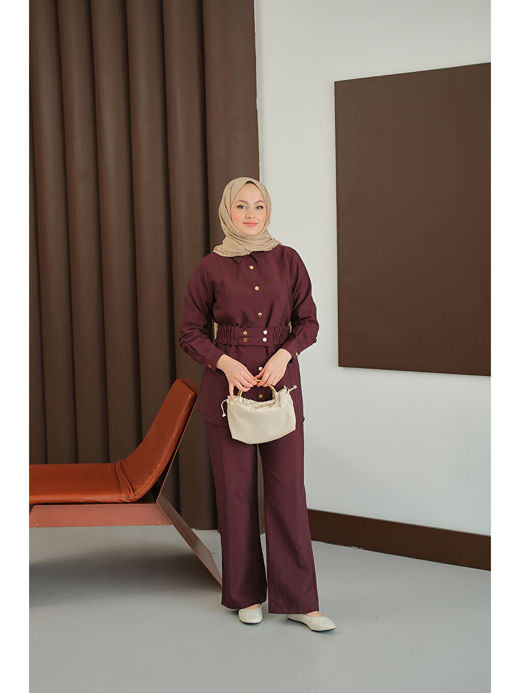 Kadın Kemer Detay Takım Bordo-2