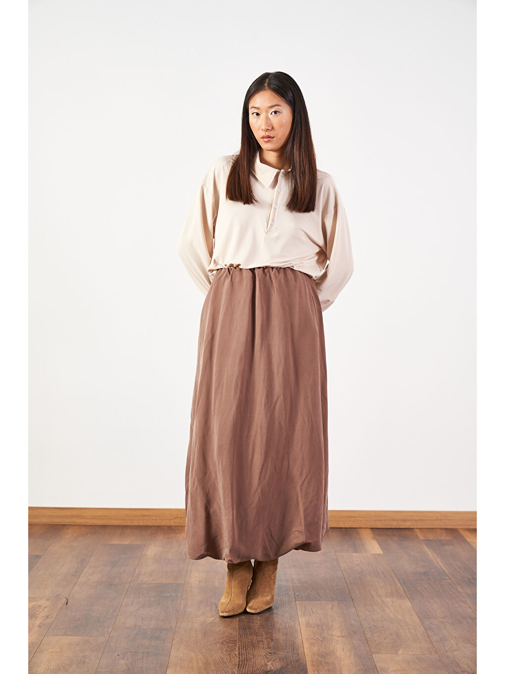 Kahverengi Uzun Balon Etek Kahve-3