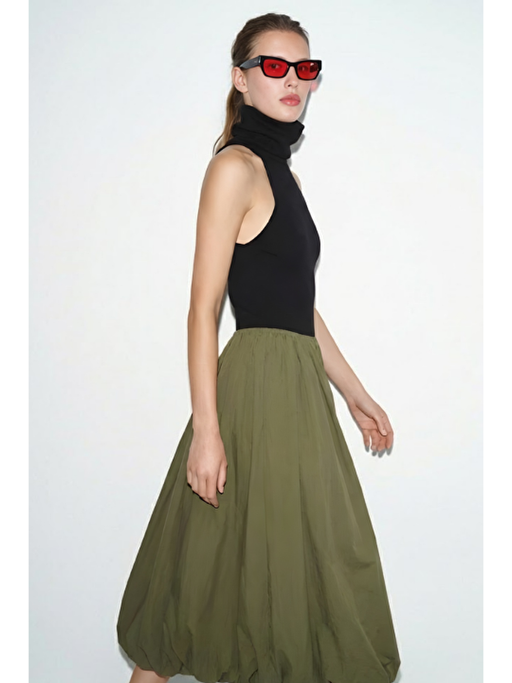 Uzun Balon Etek Haki-1