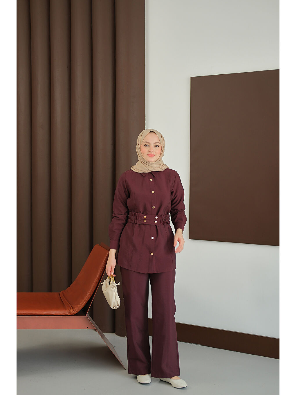 Kadın Kemer Detay Takım Bordo-3