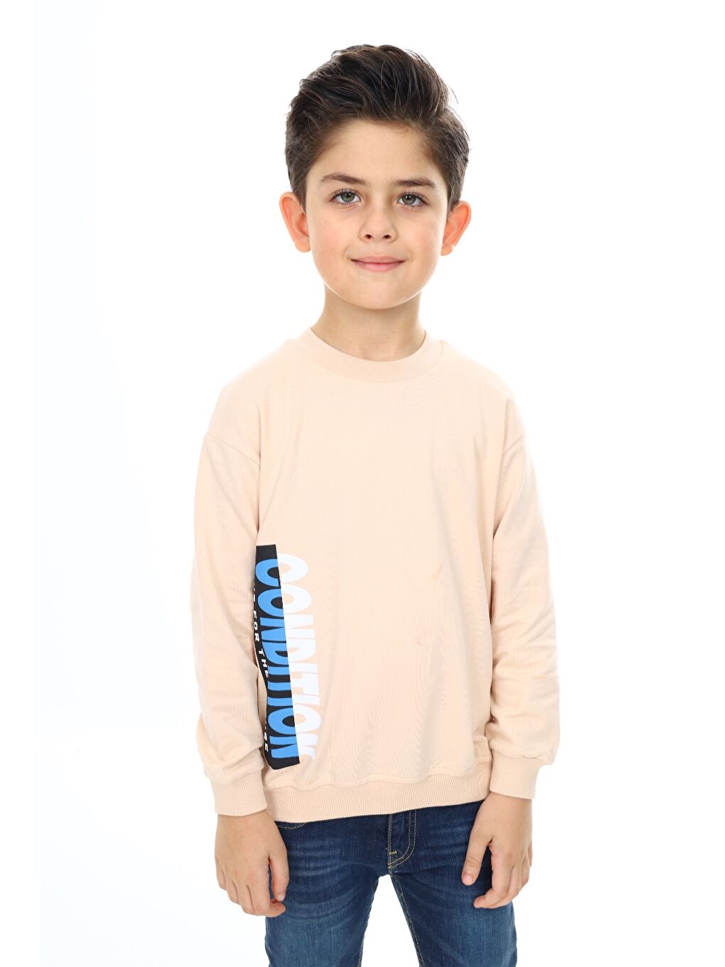 Bej Erkek Çocuk Baskılı Sweatshirt