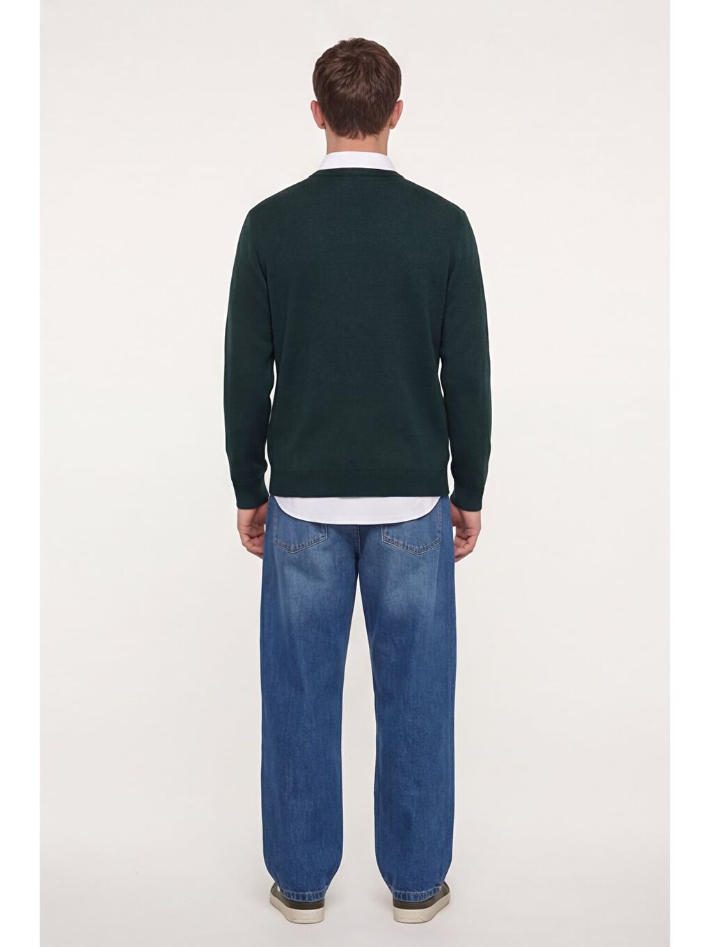 Erkek Yeşil-Taş Normal Kesim Regular Fit Yünlü Dokuma Desenli Triko Kazak-3