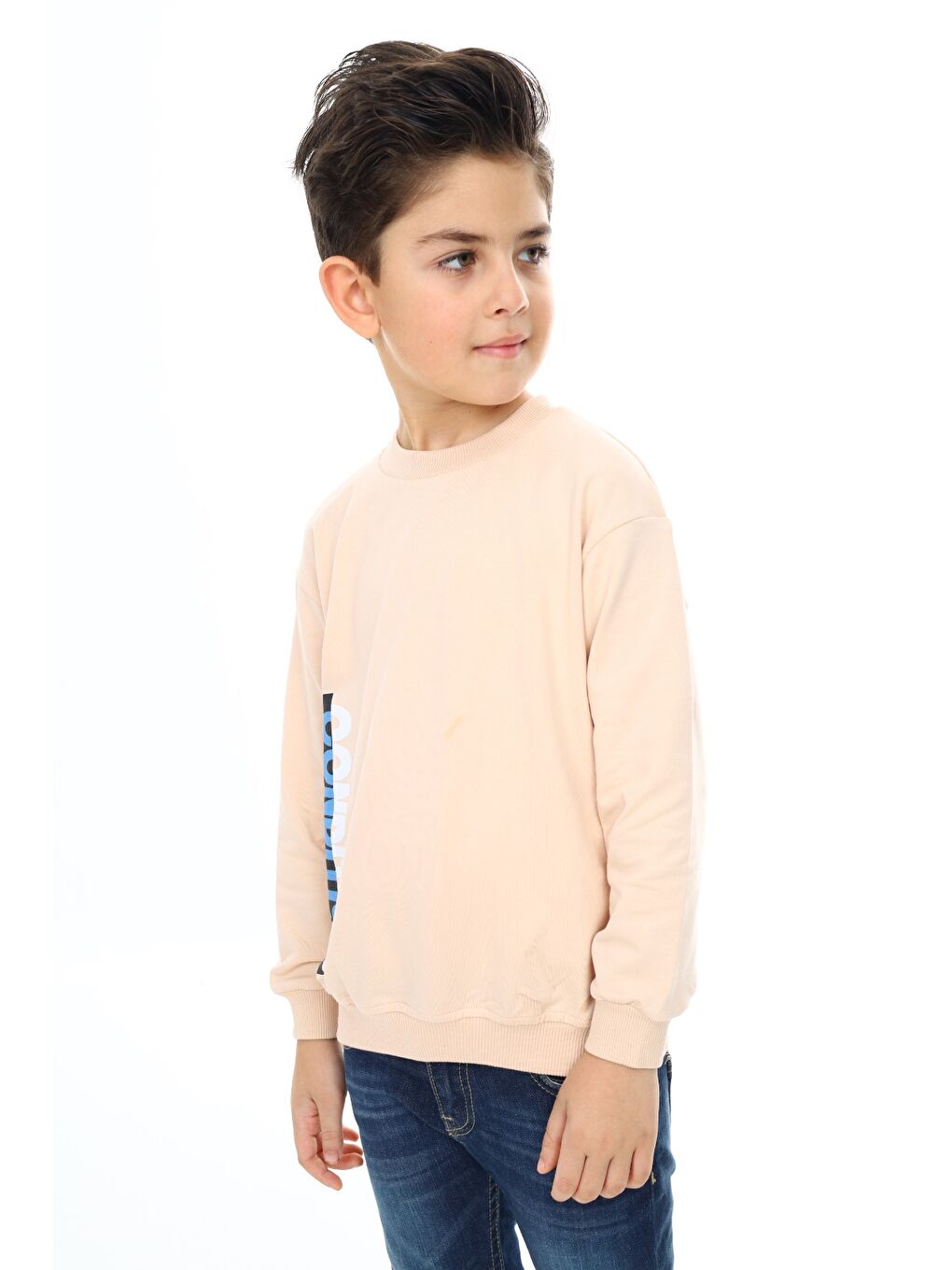 Bej Erkek Çocuk Baskılı Sweatshirt-1