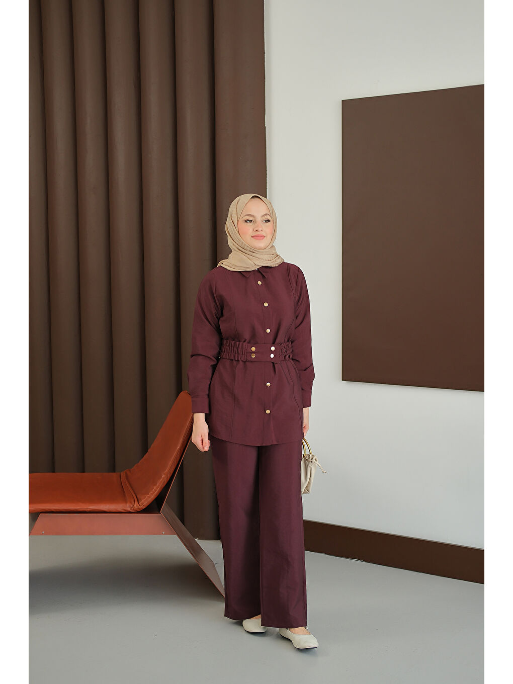 Kadın Kemer Detay Takım Bordo-4