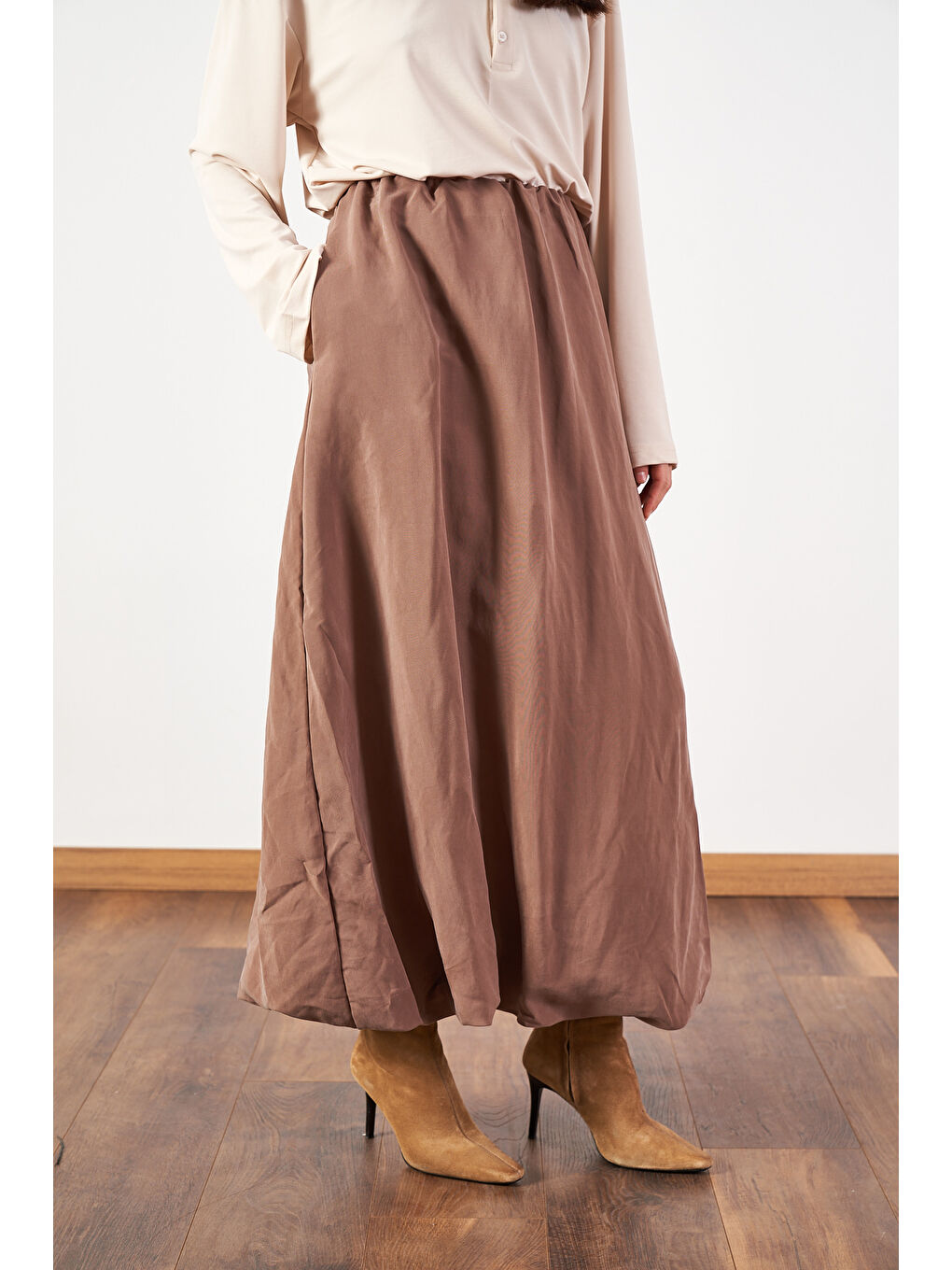 Kahverengi Uzun Balon Etek Kahve-5