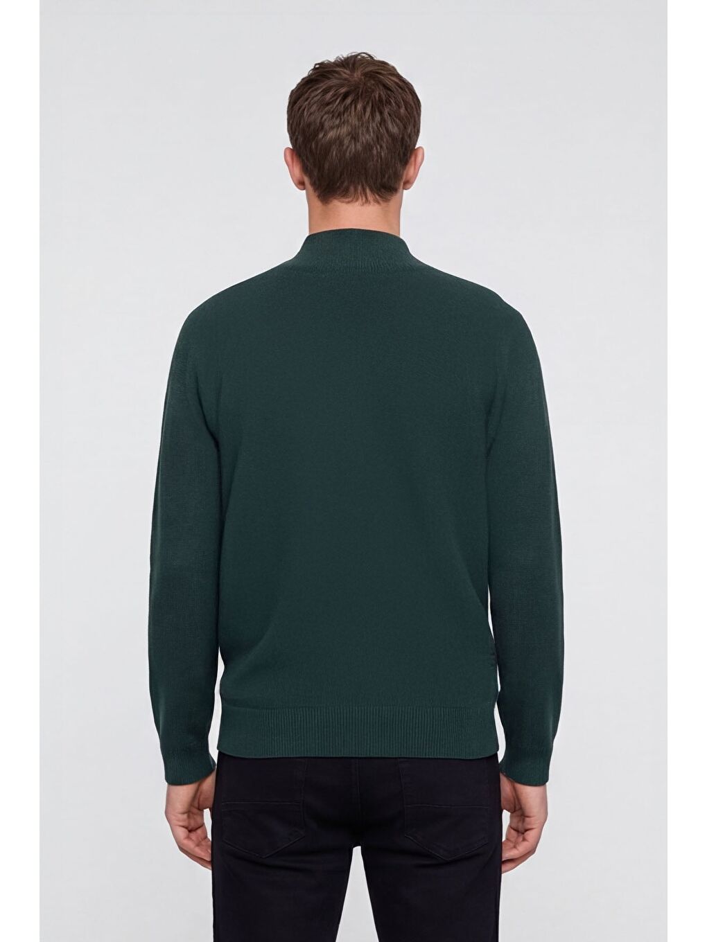 Erkek Yeşil Normal Kesim Regular Fit Yünlü Dokuma Desenli Triko Kazak-3