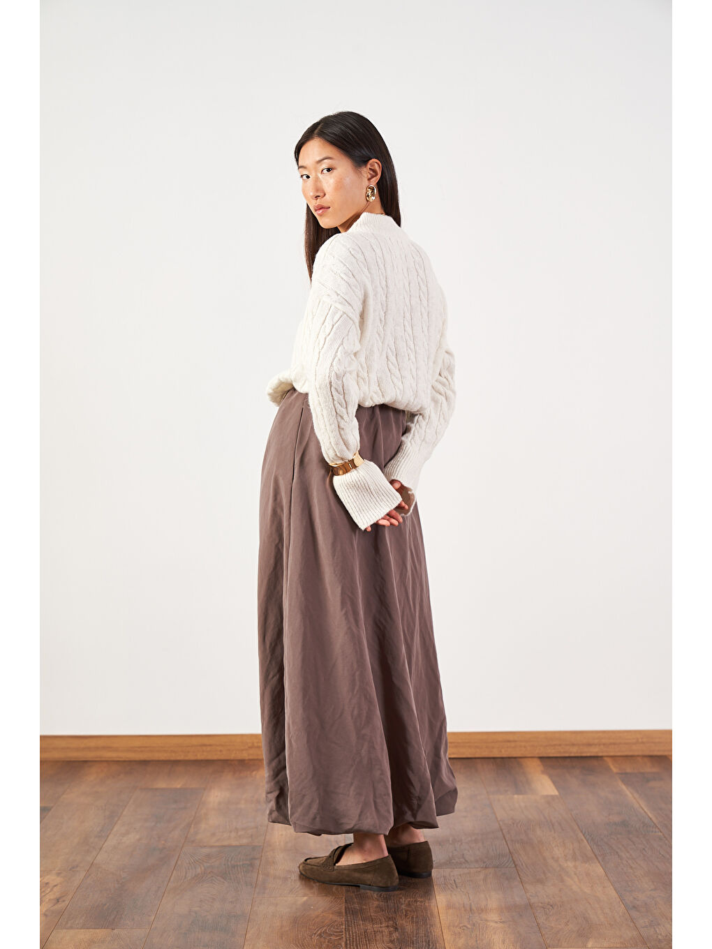 Bej Uzun Balon Etek Vizon-2