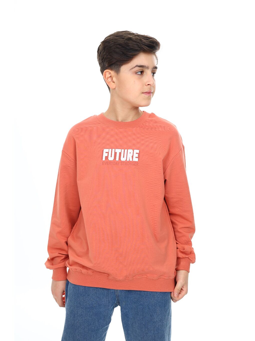 Kahverengi Erkek Çocuk Baskılı Sweatshirt