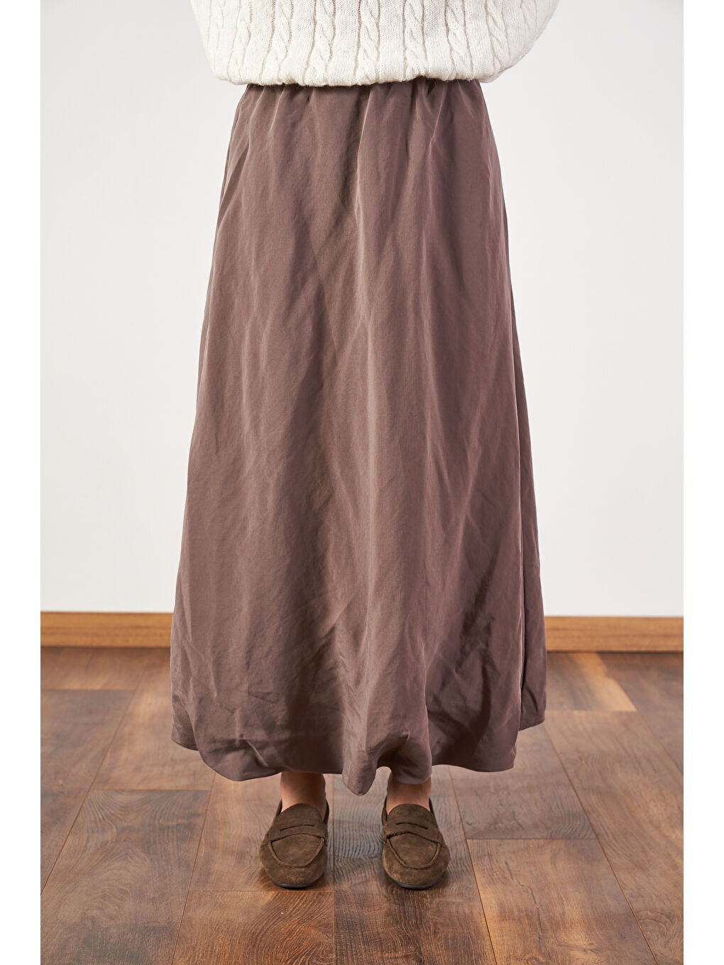 Bej Uzun Balon Etek Vizon-3