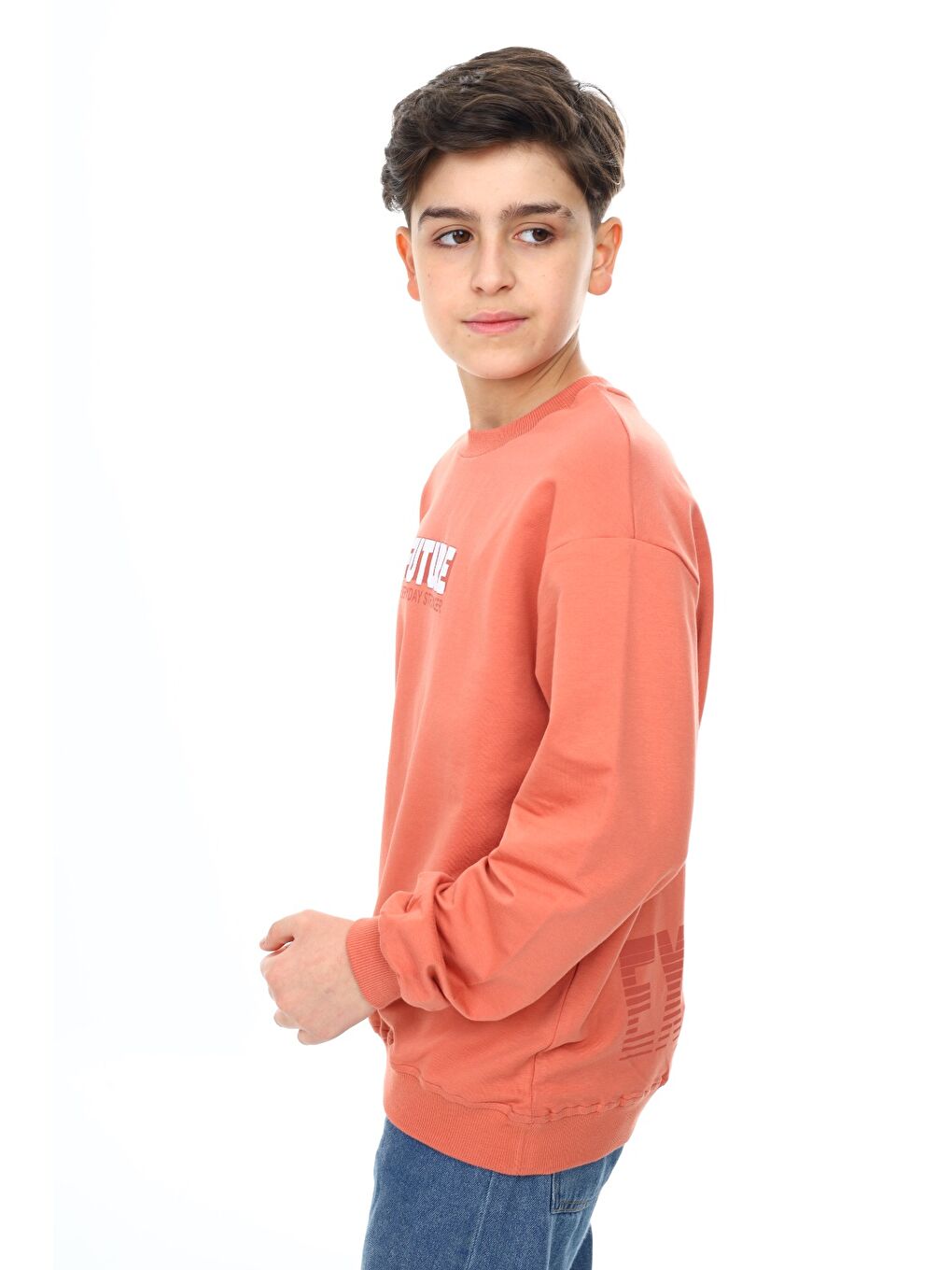 Kahverengi Erkek Çocuk Baskılı Sweatshirt-1