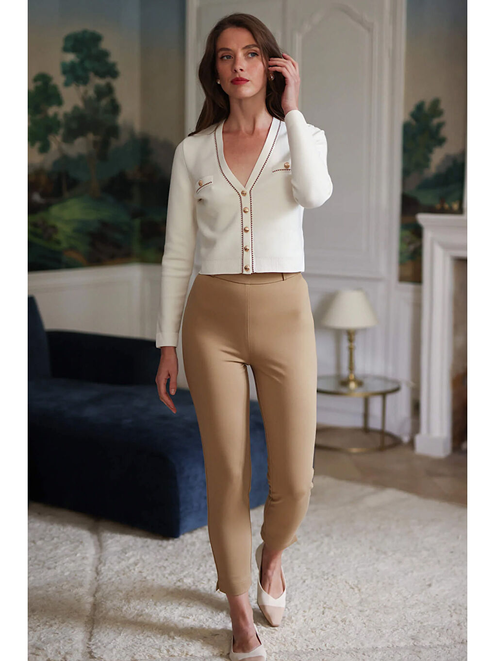 Ekru Kadın Kısa Triko Hırka-2