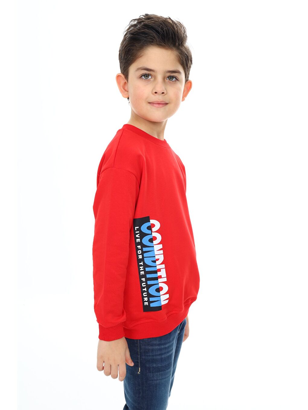 Kırmızı Erkek Çocuk Baskılı Sweatshirt-1