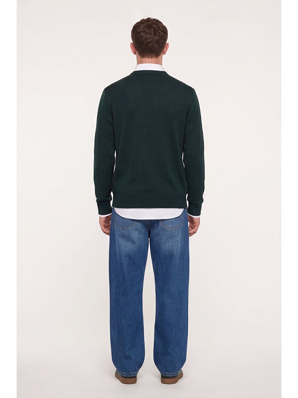 Erkek Yeşil Normal Kesim Regular Fit Yünlü Dokuma Desenli Triko Kazak-3