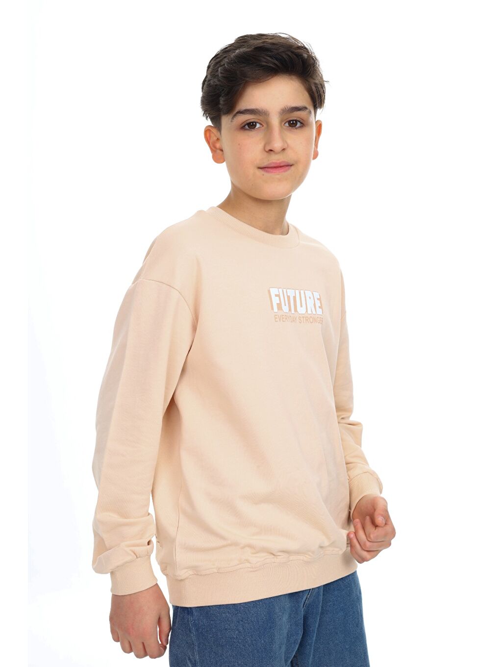Bej Erkek Çocuk Baskılı Sweatshirt
