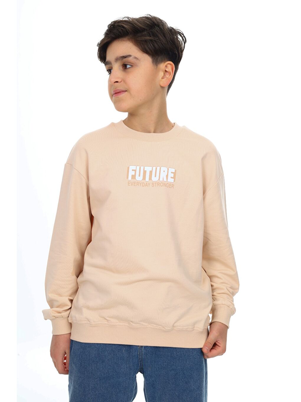 Bej Erkek Çocuk Baskılı Sweatshirt-2