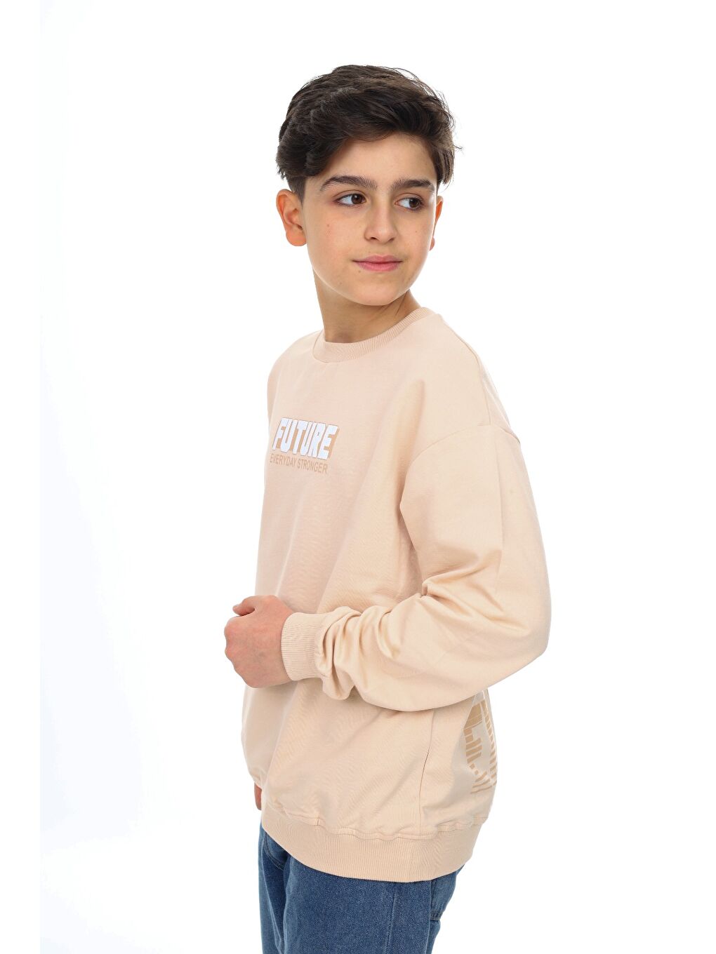 Bej Erkek Çocuk Baskılı Sweatshirt-3