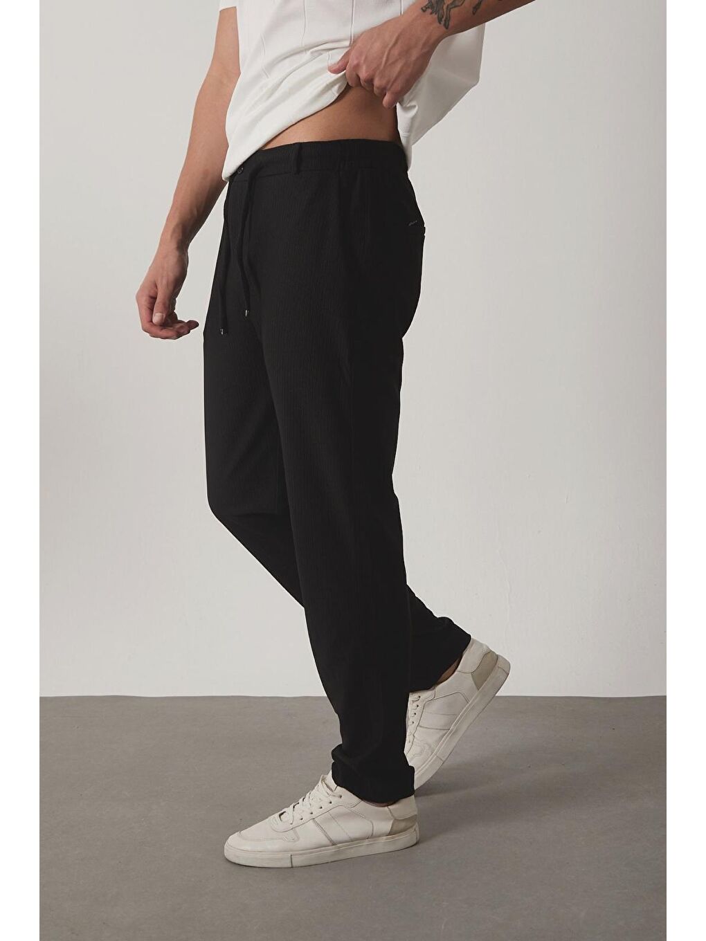Siyah Durry Slim Fit Çizgi Desenli Beli Lastikli Erkek Jogger Pantolon-2