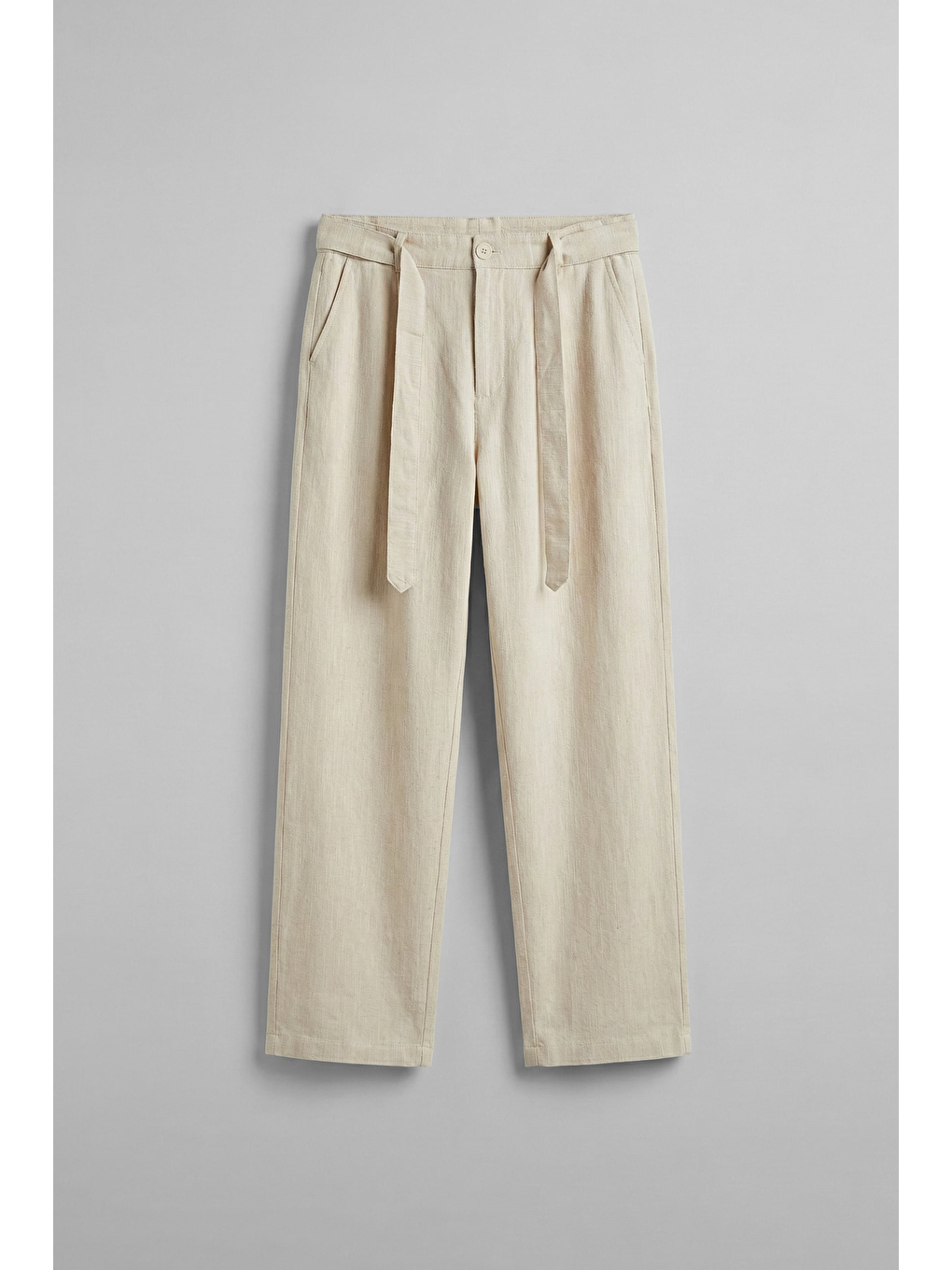 Erkek Baggy Kuşaklı Beli Lastikli Pamuklu Pantolon Bej