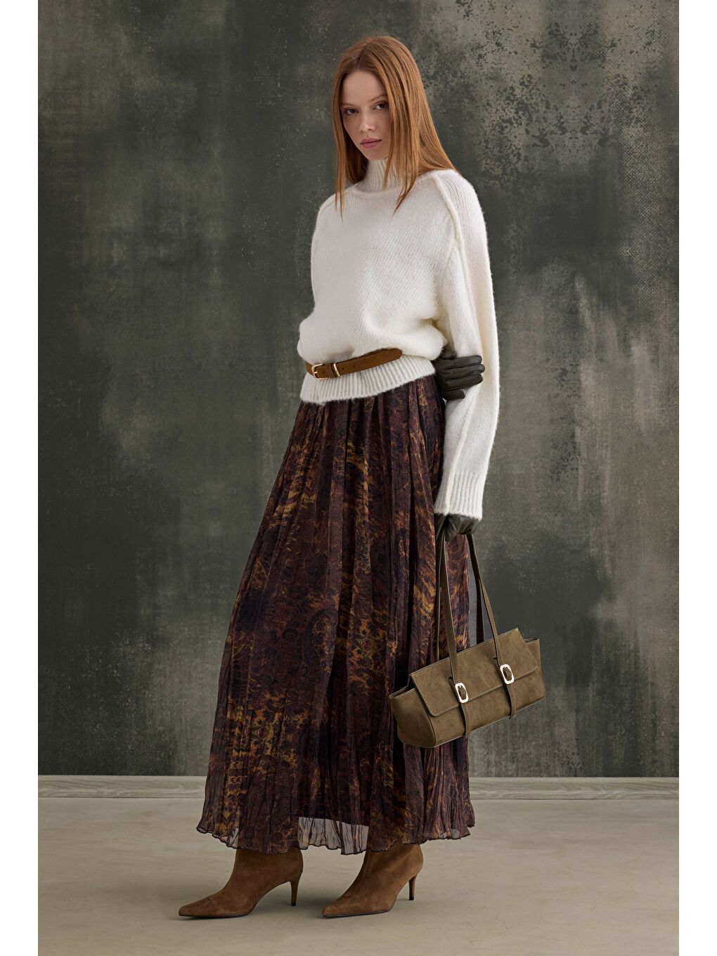 Kahverengi Kraşlı Bohem Şifon Etek-3