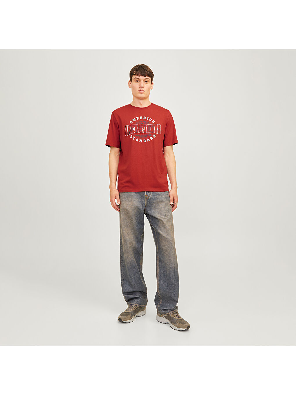 Logo O Neck 2 Col Erkek Kırmızı Yuvarlak Yaka Spor Tişört-1