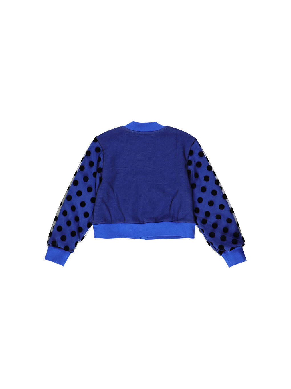 Panço Mavi Kız Çocuk  Tül ve Nakış Detaylı Fermuarlı Sweatshirt - 1