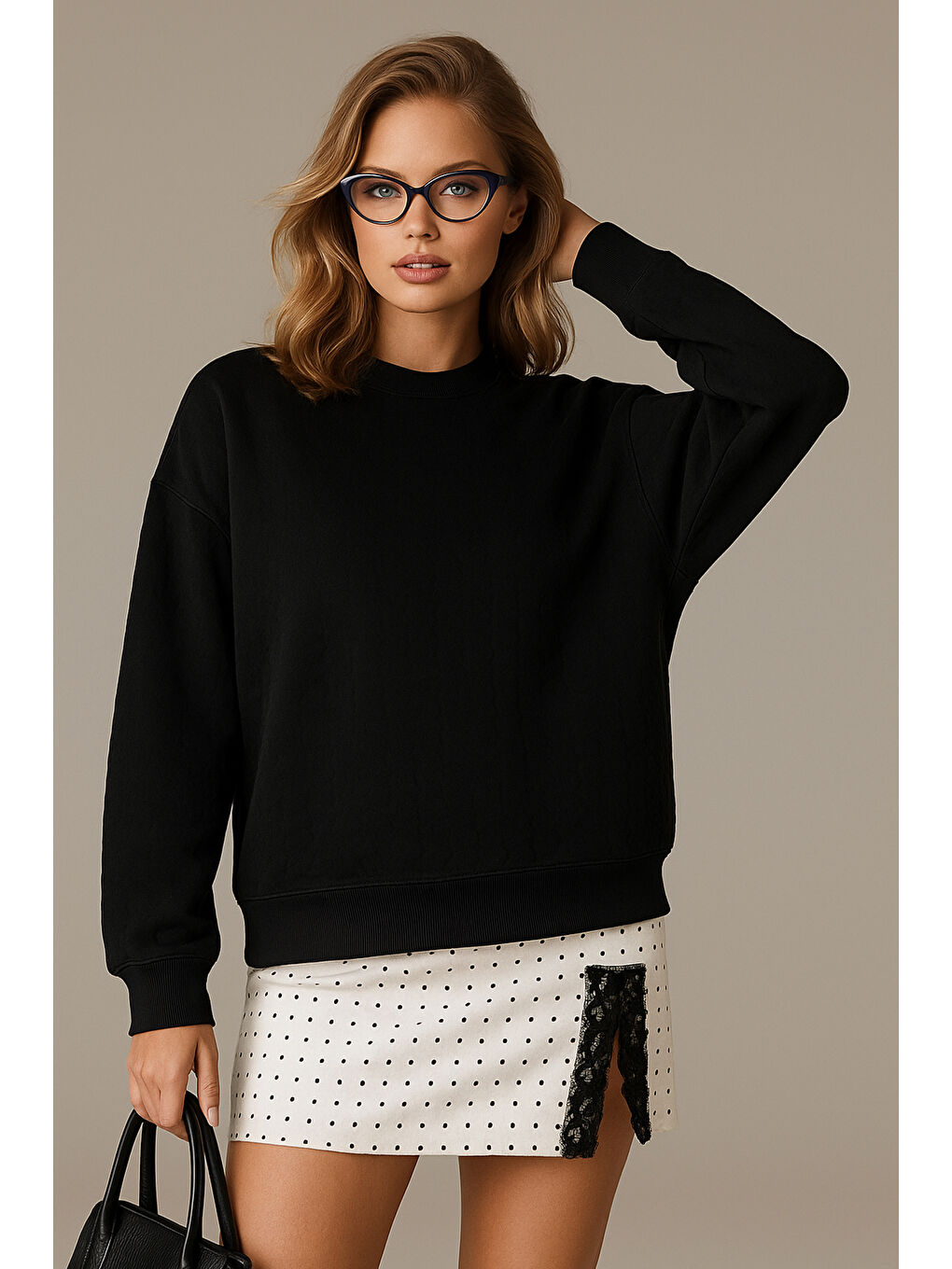 Siyah Oversize Fit Bisiklet Yaka Sweat 25K0141K1