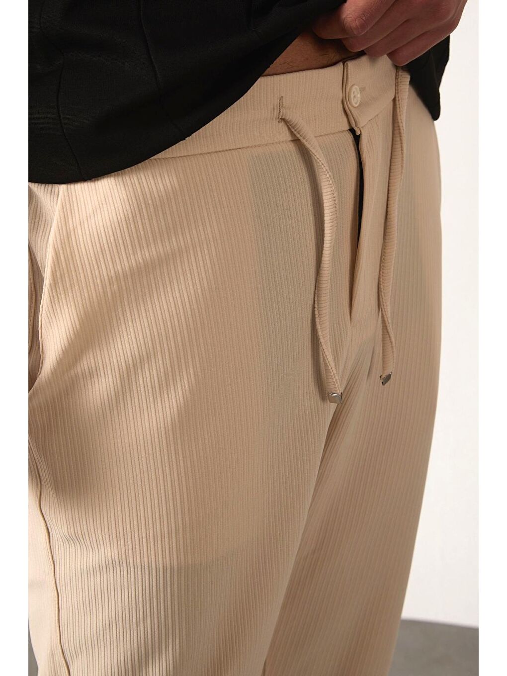 Ekru Durry Slim Fit Çizgi Desenli Beli Lastikli Erkek Jogger Pantolon-1