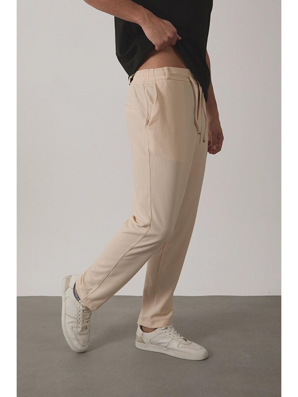 Ekru Durry Slim Fit Çizgi Desenli Beli Lastikli Erkek Jogger Pantolon-4