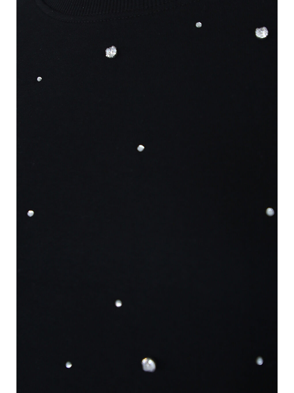 Siyah Taşlı Pamuklu Regular Fit Bisiklet Yaka Sweat 25K0099K1-3