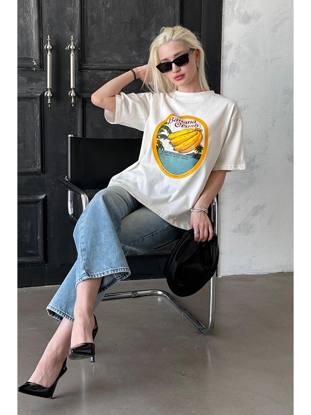 Ekru %100 Pamuklu Baskılı Kadın Tişört Mg2382-5