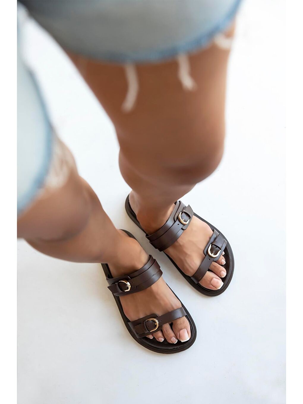 Kahverengi Sunday  Kadın  Toka  Detay  Günlük  Konfor Terlik Kahve-1