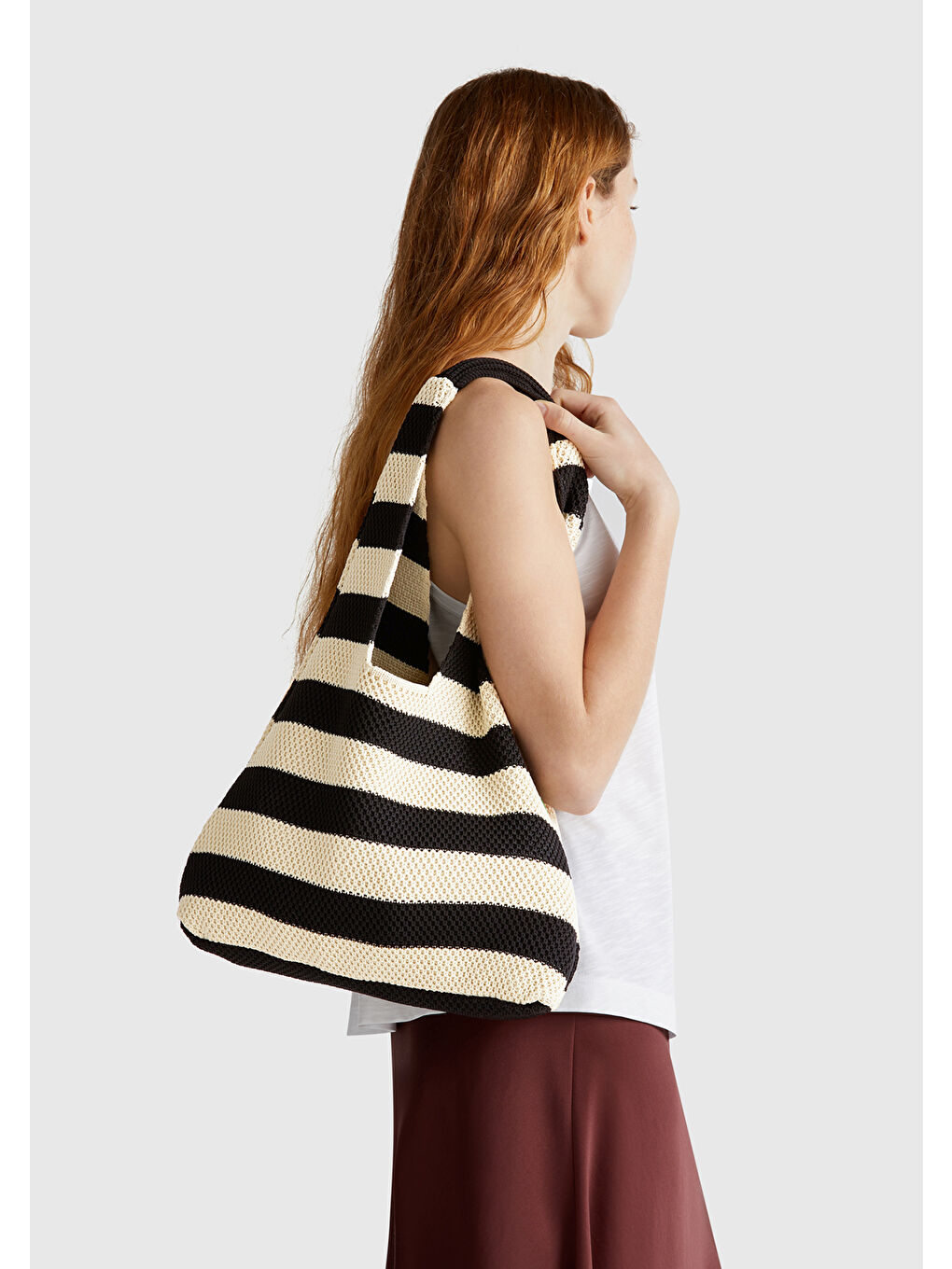 Kadın Siyah Çizgili Hobo Çanta-1