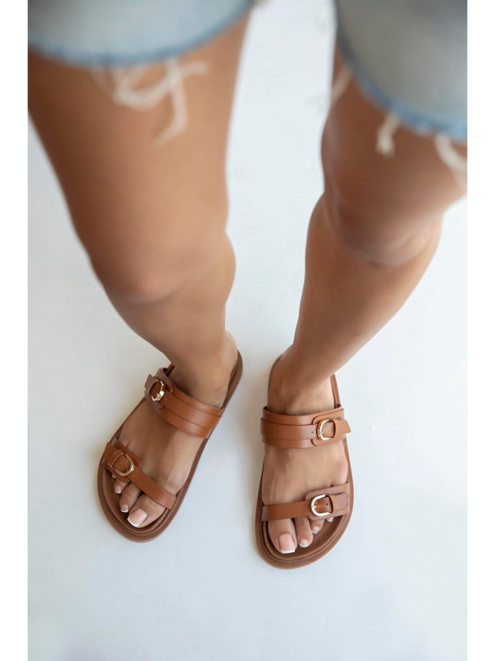 Kahverengi Sunday  Kadın  Toka  Detay  Günlük  Konfor Terlik Taba-1