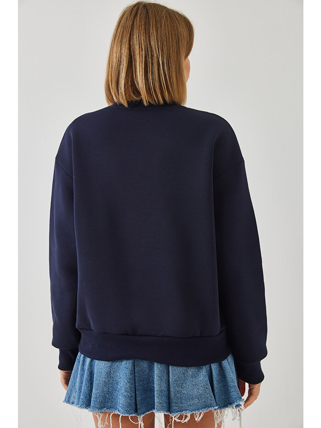 Lacivert Kadın Kalp Nakışlı Sweatshirt-2