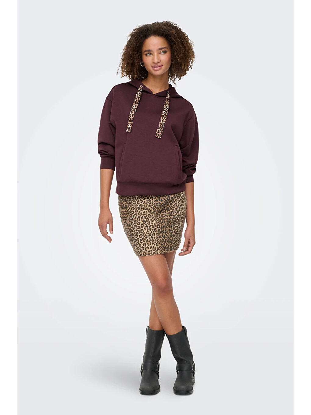 Bordo Onlalina Regular Fit Kapüşon Yaka Sweat 15364546-1