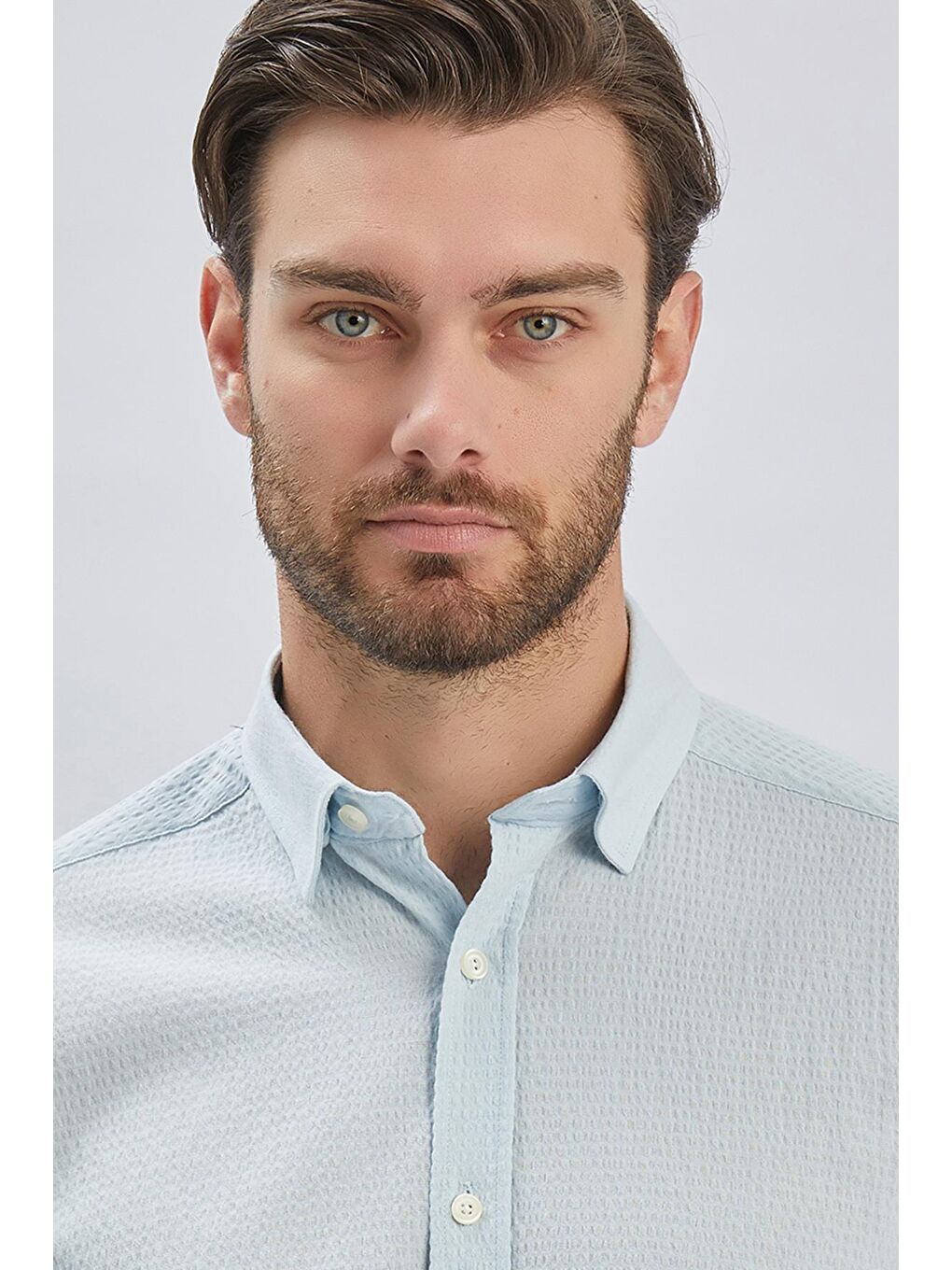 Koyu Mavi Uzun Kollu Biritli Yaka Biyeli Pamuklu Elastanlı Casual Slim Fit Gömlek 1004240232-4