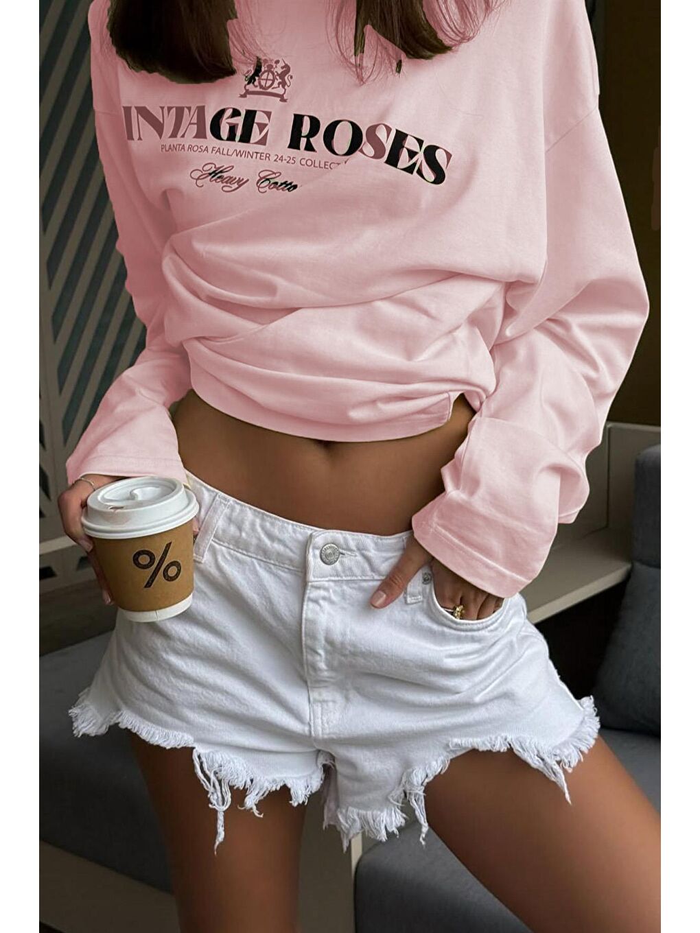 Pembe %100 Pamuklu Baskılı Uzun Kollu Tişört Mg2451-2