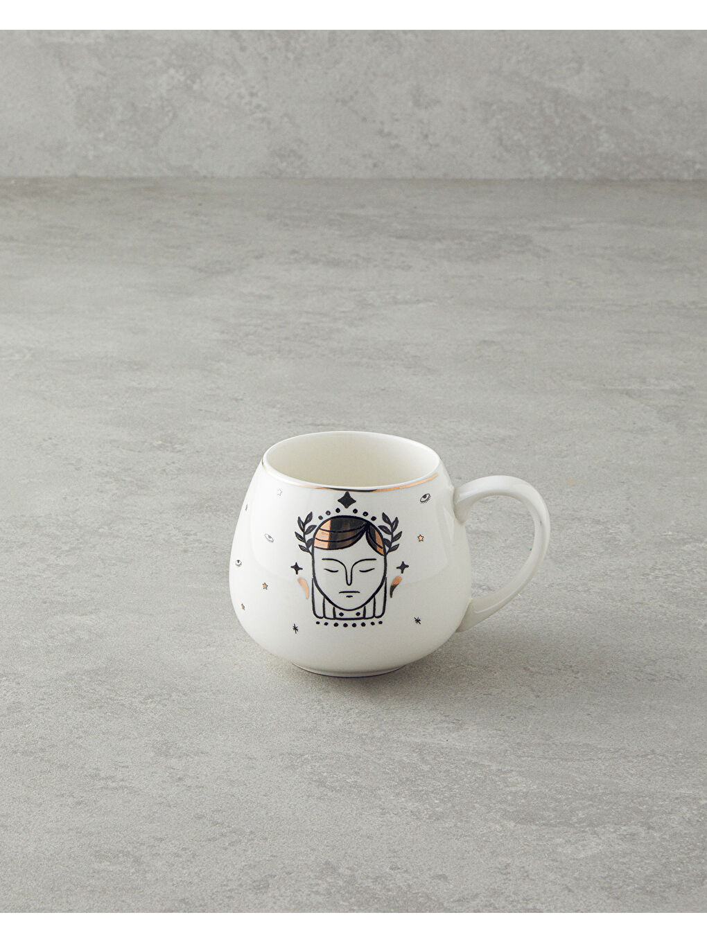 Virgo New Bone China Kupa 325 ml Siyah-Beyaz-Gold-2