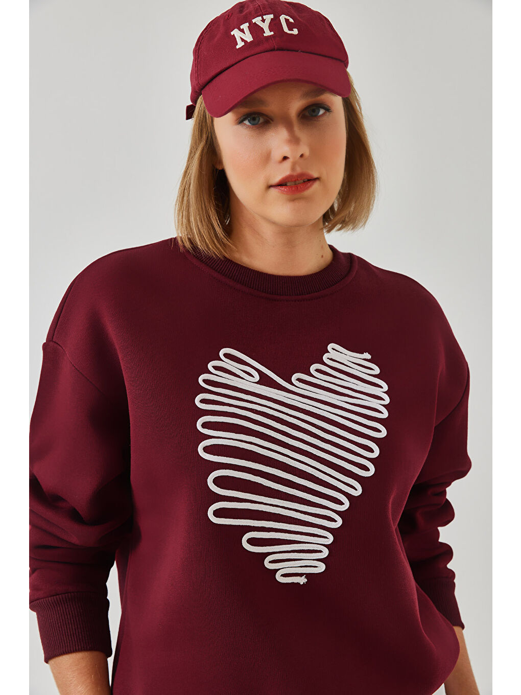 SHADE Bordo Kadın Kalp Nakışlı Sweatshirt