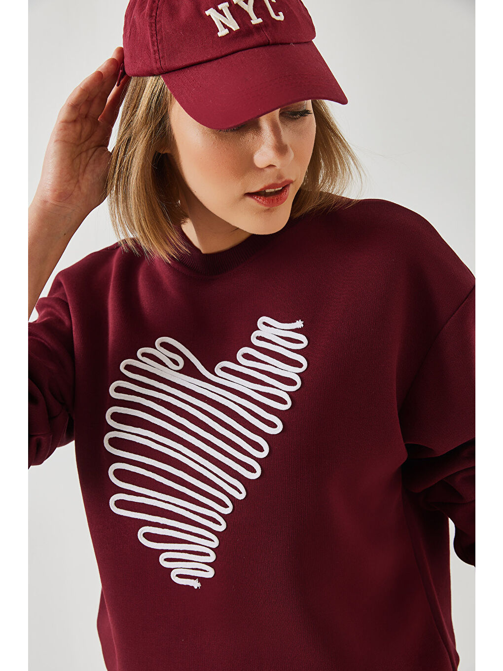 SHADE Bordo Kadın Kalp Nakışlı Sweatshirt - 1